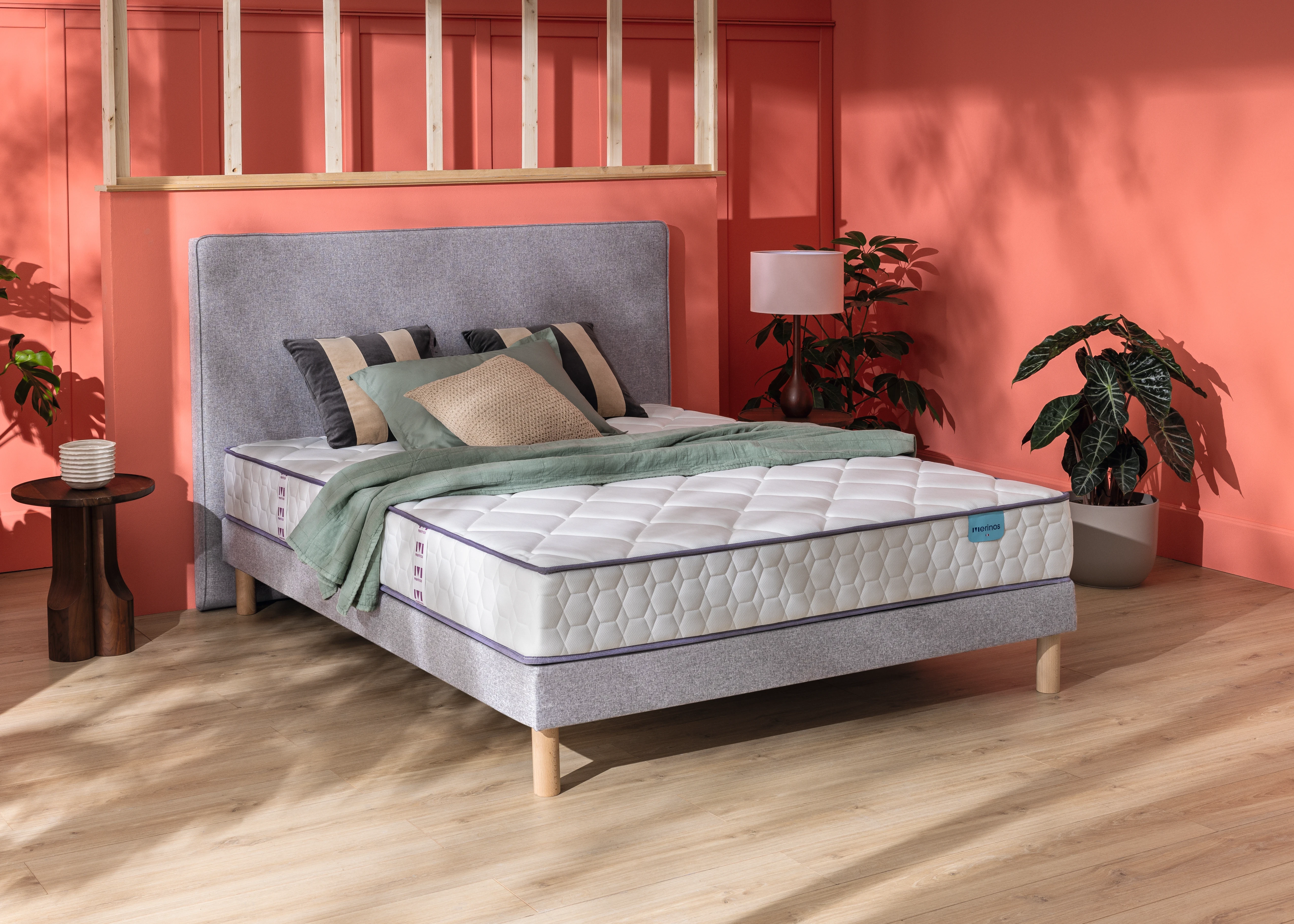 Ensemble matelas et sommier 90 x 200 cm chine gris clair - Merinos Cheer Bed