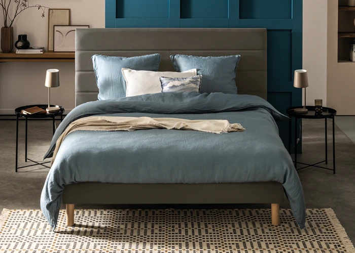 Tête de lit 160 x 120 cm tissu gris fume - Bultex tête de lit thera