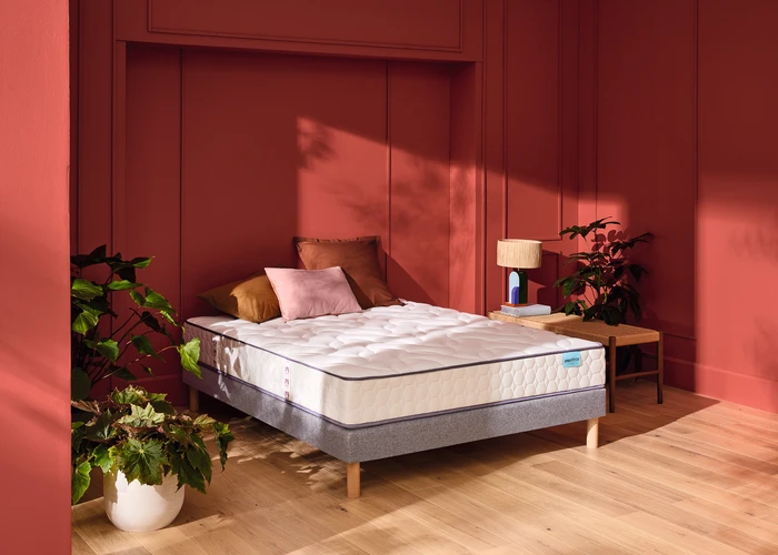 Ensemble matelas et sommier 120 x 200 cm chine gris clair - Merinos Cosy Lit